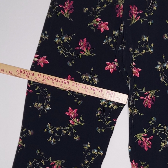 Carol Anderson vtg Dark Floral Pants 8 Elastic Waist Pullon Straight Leg 80s 90s - Picture 7 of 9